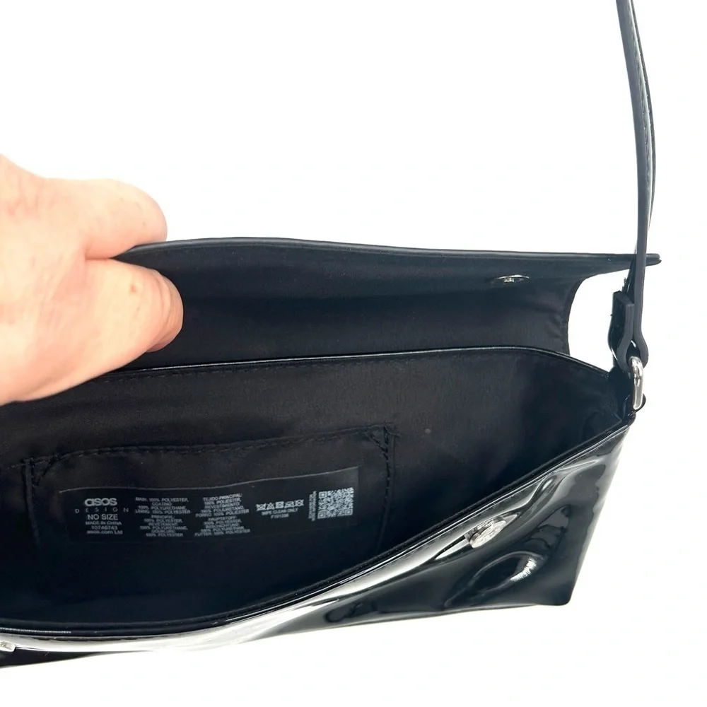 ASOS Design Black Front Flap Magnetic Closure Shoulder Bag - Picture 3 of 10